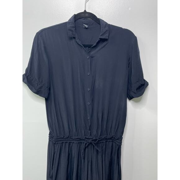 European Culture Button Front Wide Leg Jumpsuit Short Sleeve Collared Black S - Picture 2 of 14